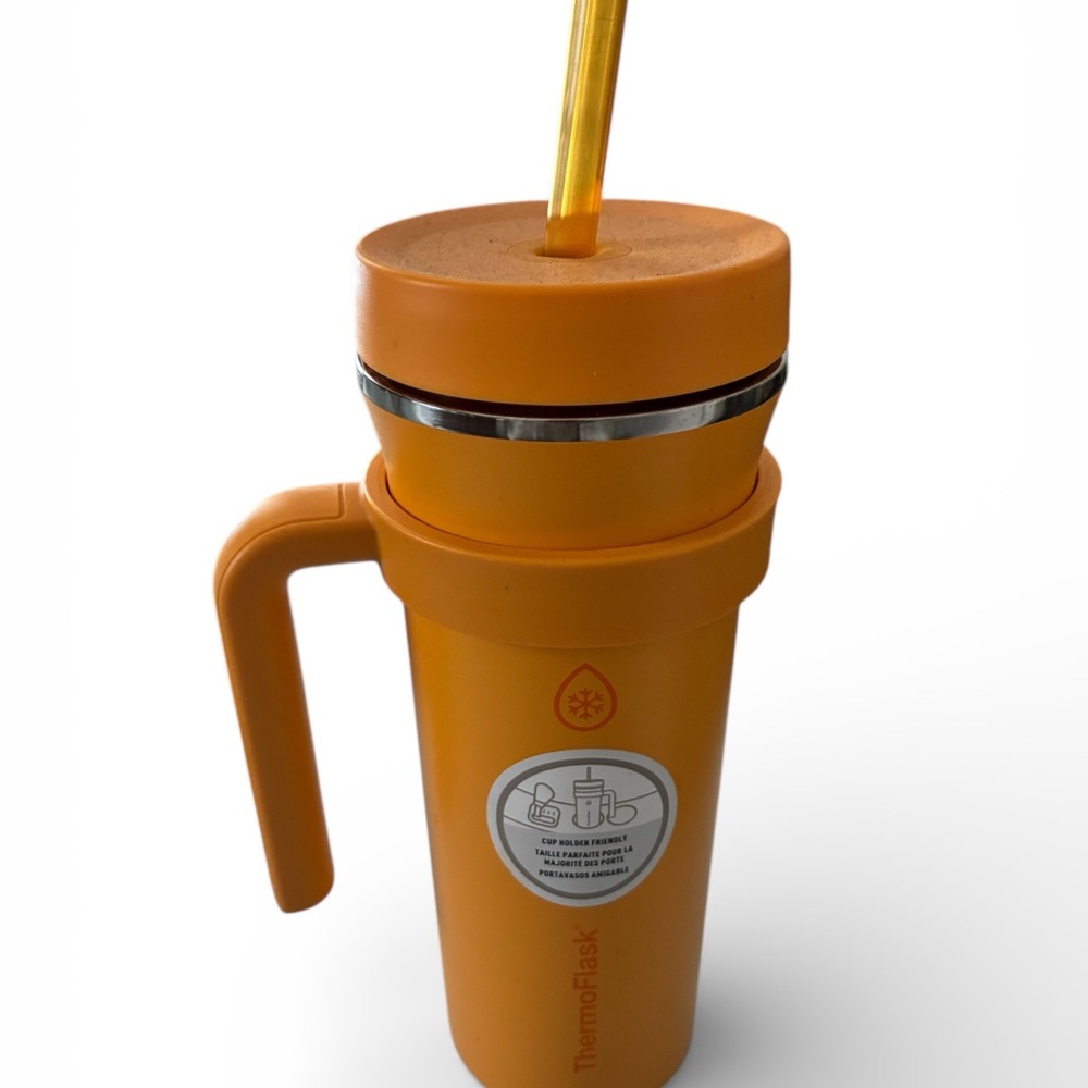 ThermoFlask Orange Insulated Tumbler with Straw